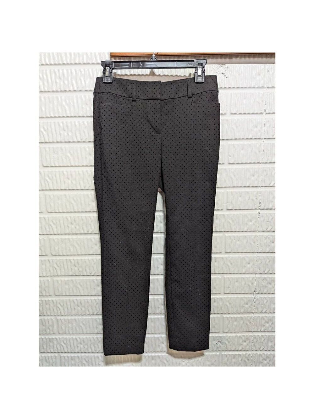 Loft Women's Black Flock Polka Dot Mid-Rise Dress Trouser Pants Size 00P